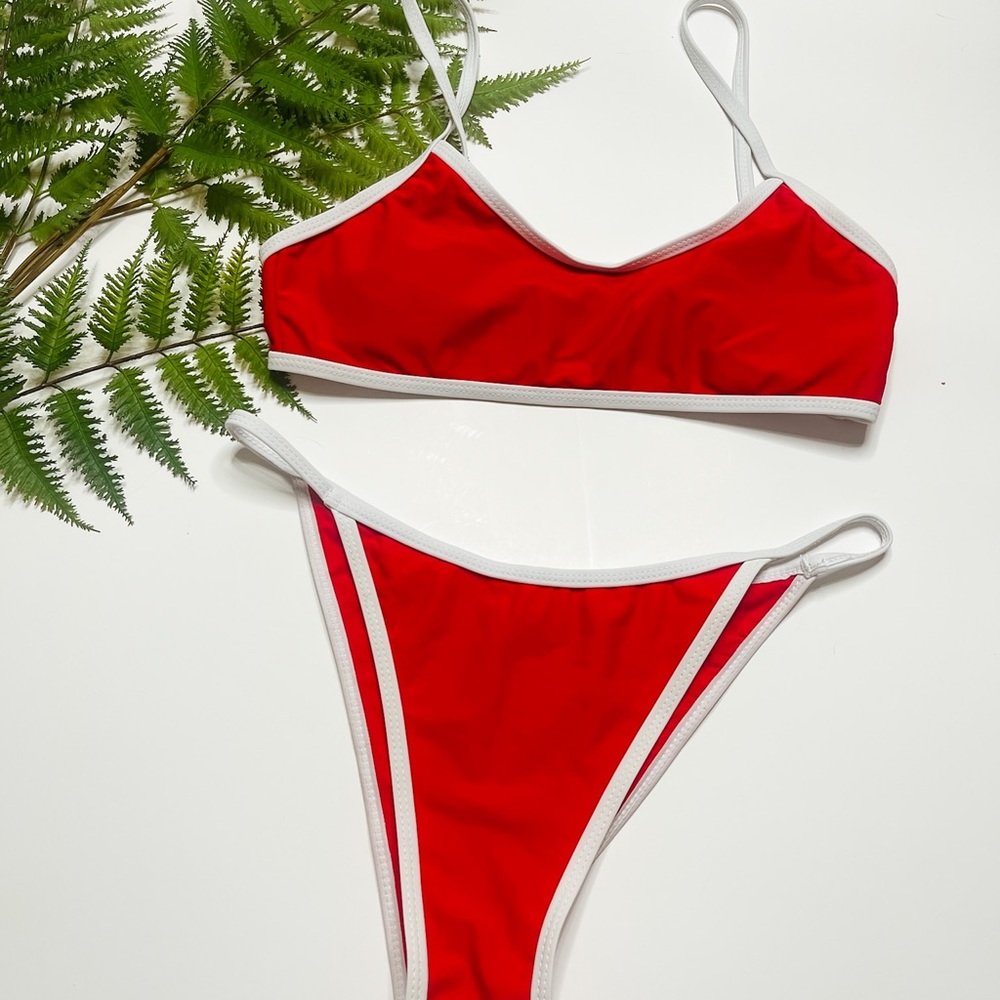 Shein two tone bright red cheeky bikini